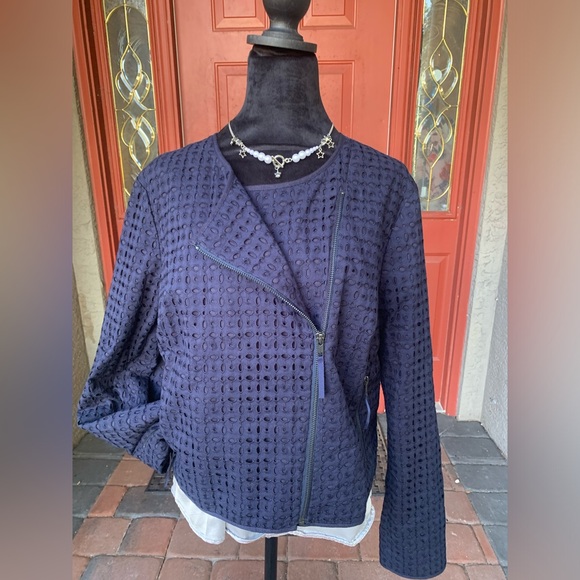 Boden Jackets & Blazers - Boden Women's Navy Eyelet Moto Jacket